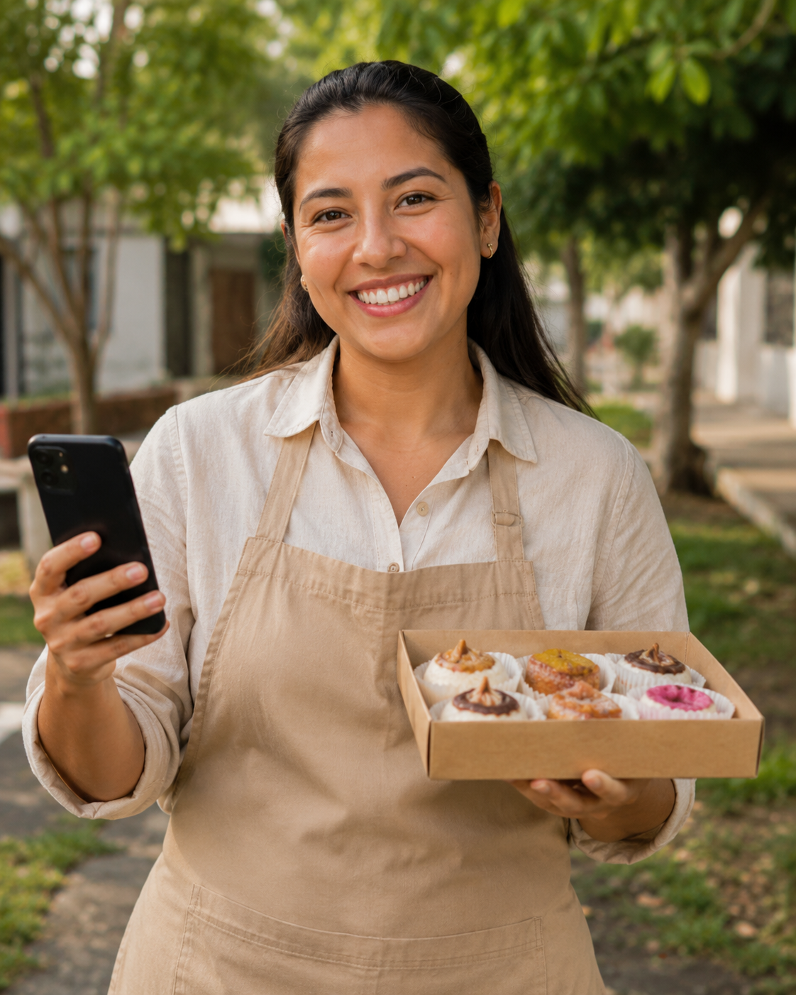 Emprendedora de la comunidad con sus postres